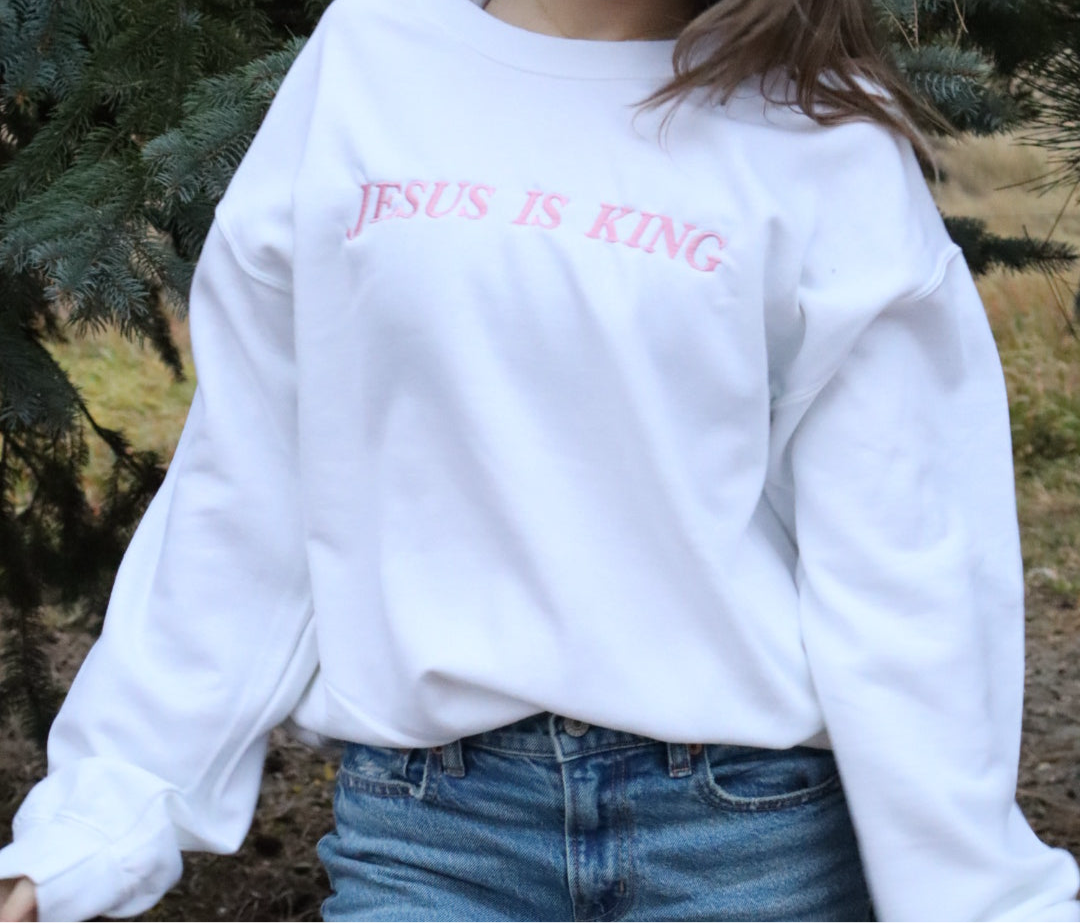 Embroidered Jesus is King Crew