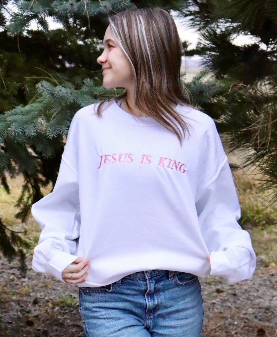 Embroidered Jesus is King Crew