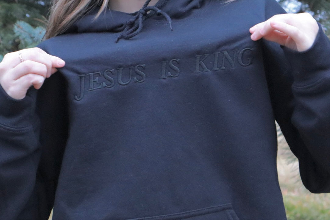 Jesus is King Monochrome Embroidered Hoodie