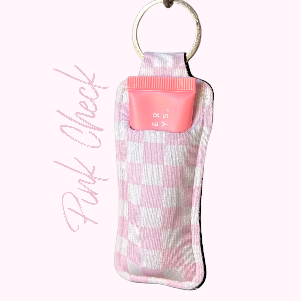 Pink Check Chapstick Holder